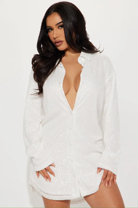 Lumina Sequin Shirt Dress - White