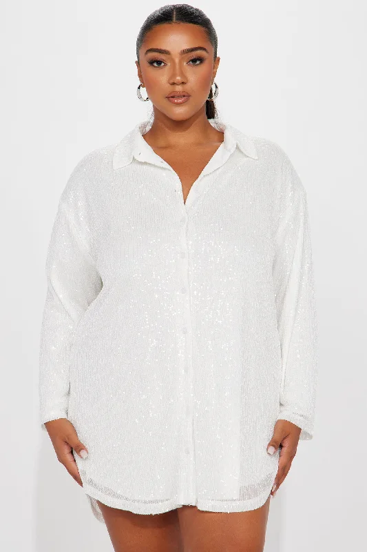 Lumina Sequin Shirt Dress - White