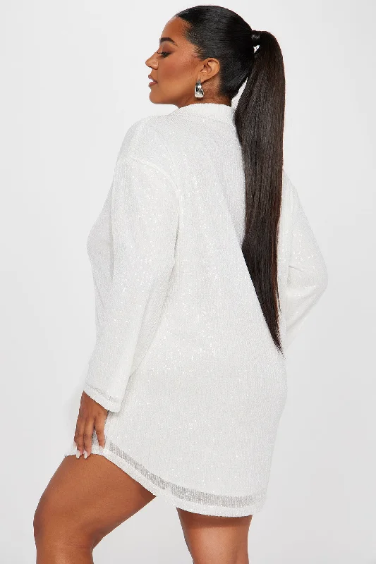 Lumina Sequin Shirt Dress - White