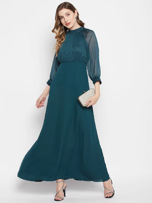 Madame Shimmery Teal Blue Maxi Dress