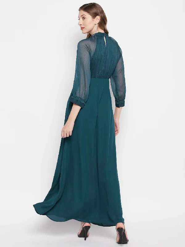 Madame Shimmery Teal Blue Maxi Dress