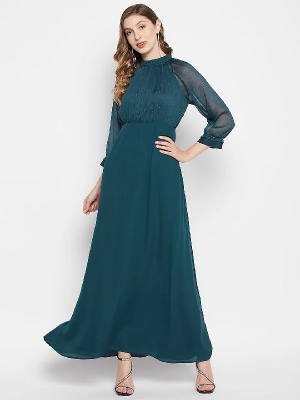 Madame Shimmery Teal Blue Maxi Dress