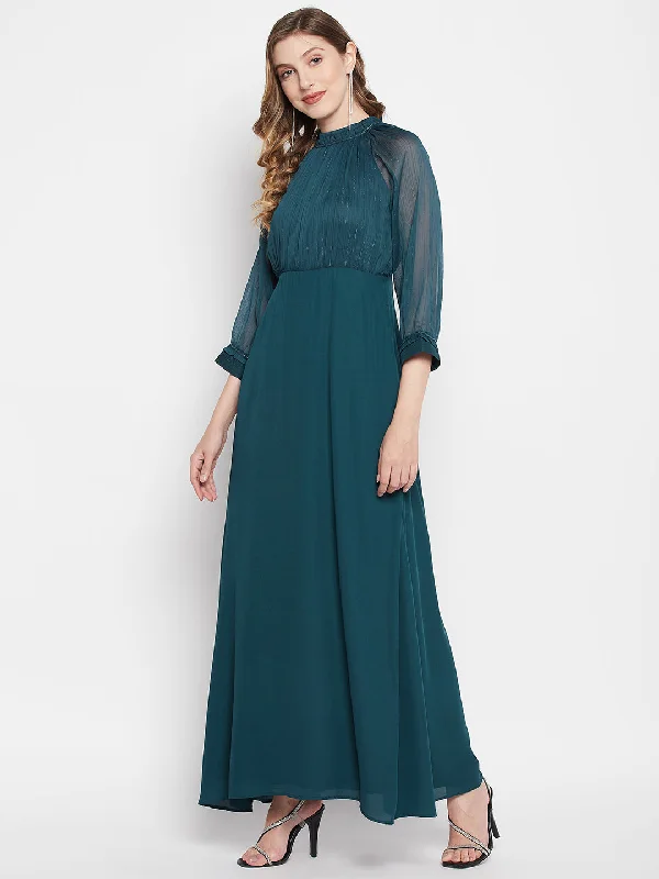 Madame Shimmery Teal Blue Maxi Dress