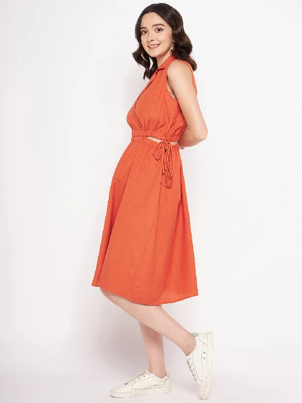 Madame Rust Side Cut Out Solid Linen Dress