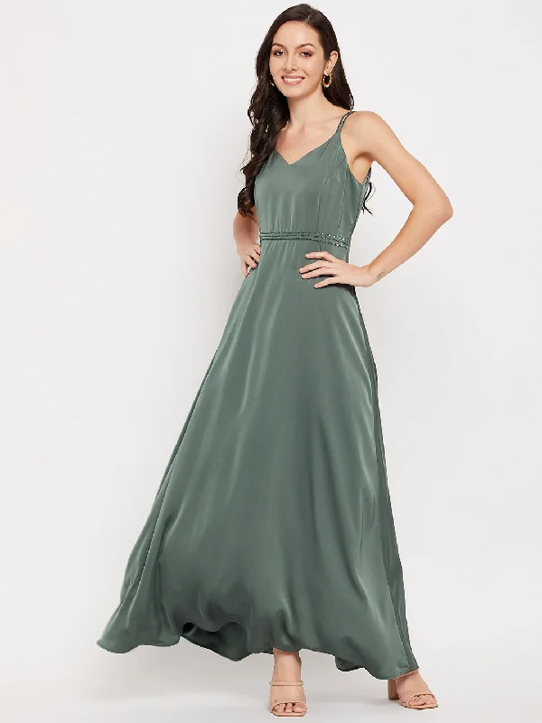 Madame Green Cami Embellished  Satin Dress