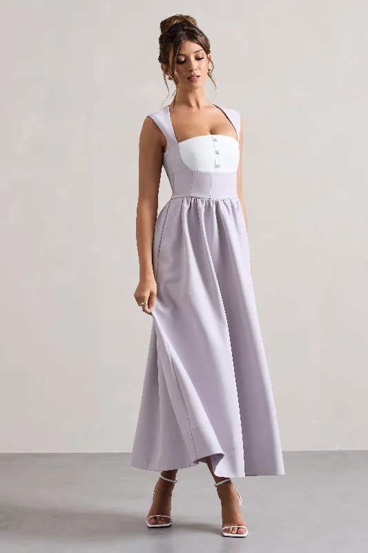 Maybelle | Mauve Square-Neck Corset Skater Maxi Dress