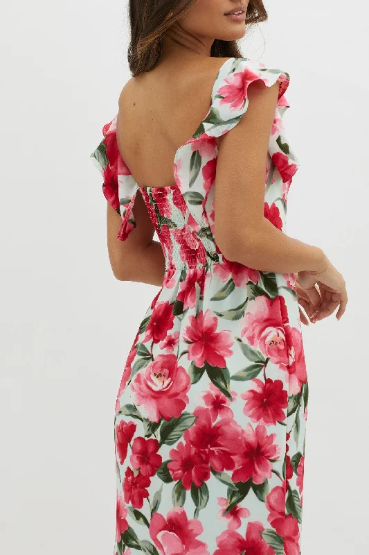 New Era Off Shoulder Maxi Dress Floral Red