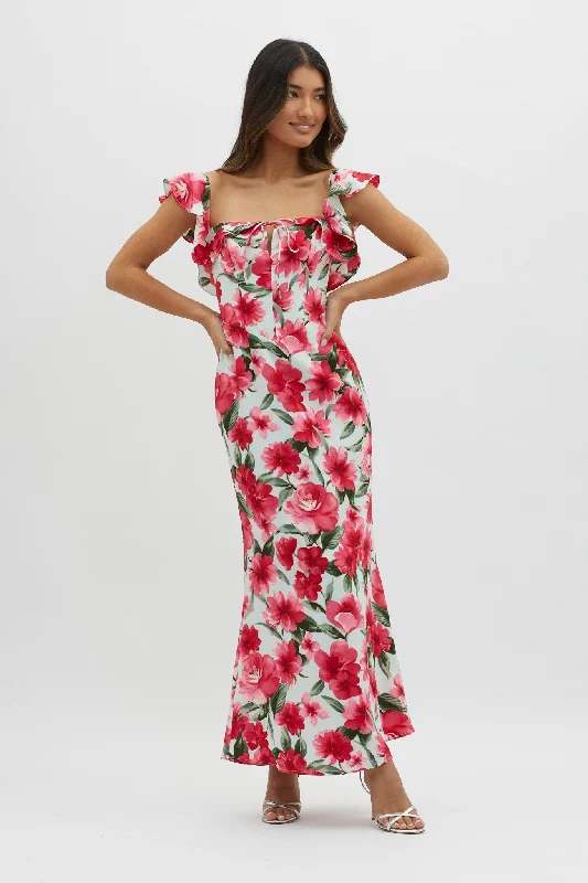 New Era Off Shoulder Maxi Dress Floral Red