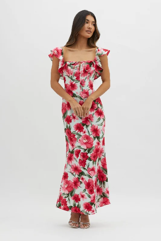 New Era Off Shoulder Maxi Dress Floral Red