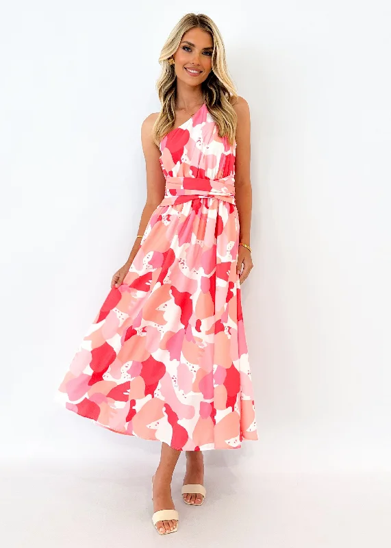 Oara One Shoulder Maxi Dress - Pink Floral