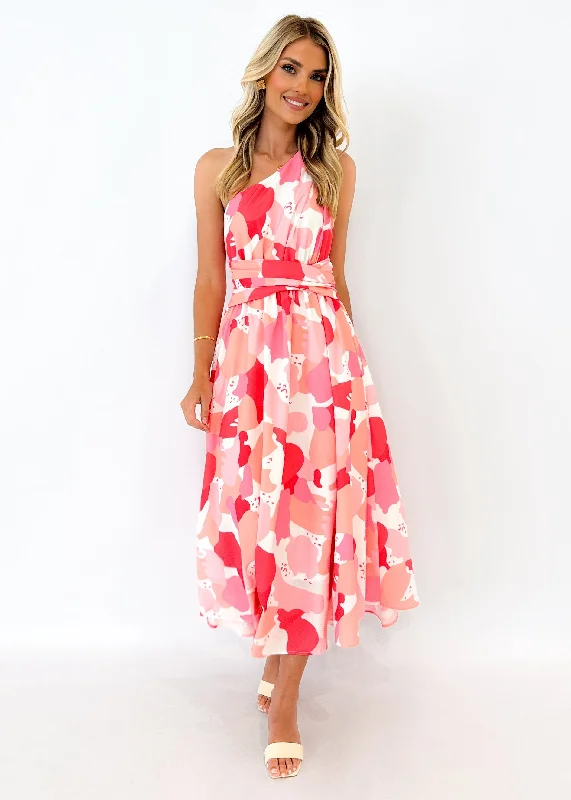 Oara One Shoulder Maxi Dress - Pink Floral