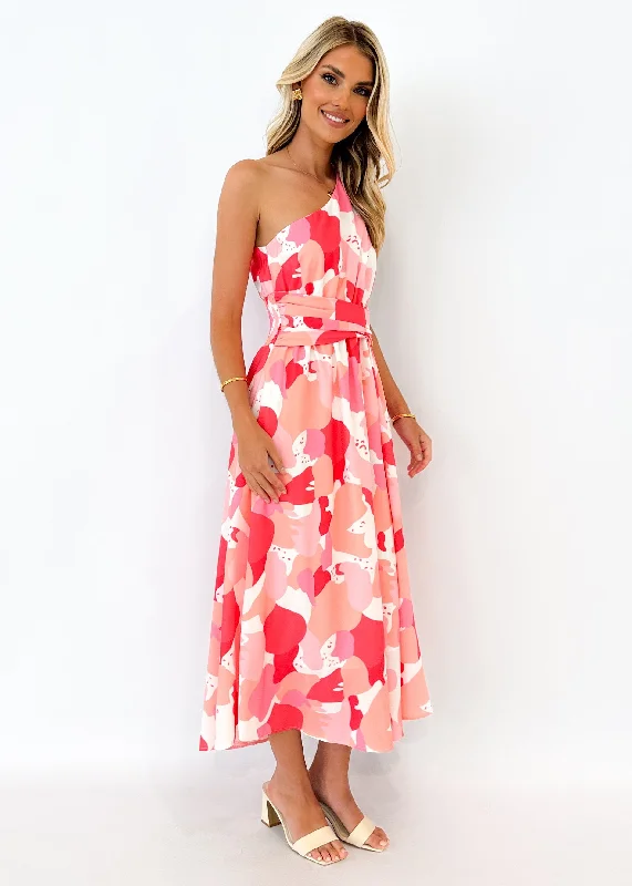 Oara One Shoulder Maxi Dress - Pink Floral