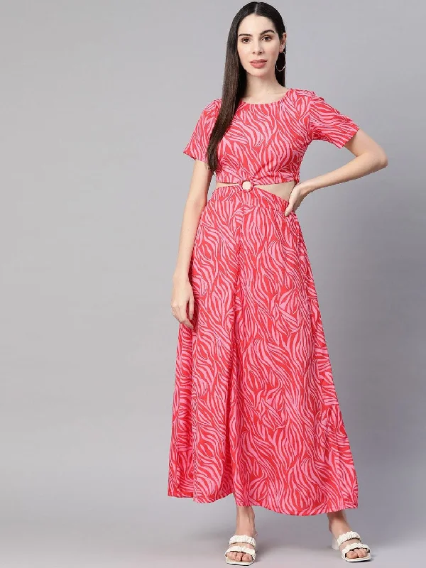 plusS Pink Printed Cut-Outs Maxi Dress