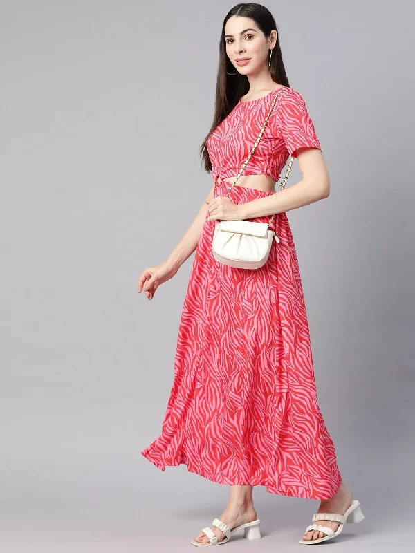 plusS Pink Printed Cut-Outs Maxi Dress