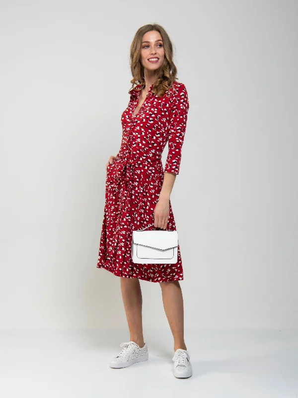 Printed Shirt Jersey Dress, Red Animal