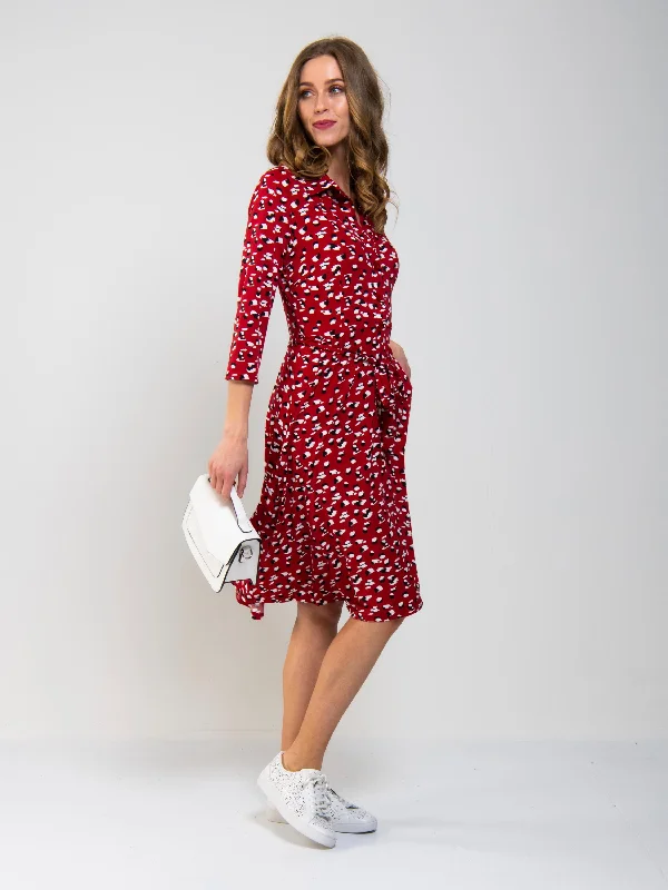 Printed Shirt Jersey Dress, Red Animal