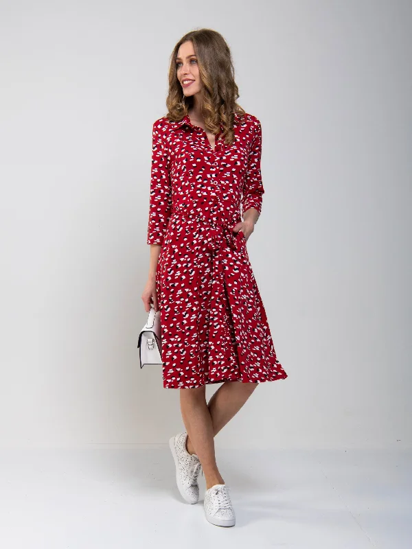 Printed Shirt Jersey Dress, Red Animal