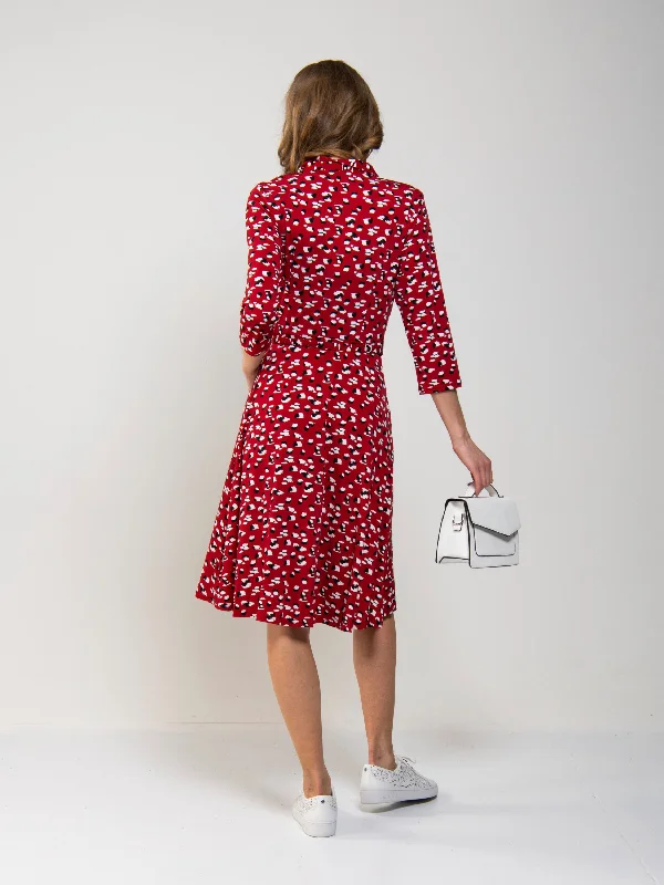 Printed Shirt Jersey Dress, Red Animal