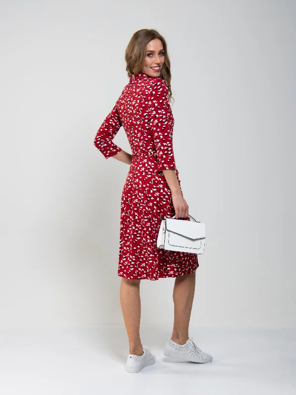 Printed Shirt Jersey Dress, Red Animal