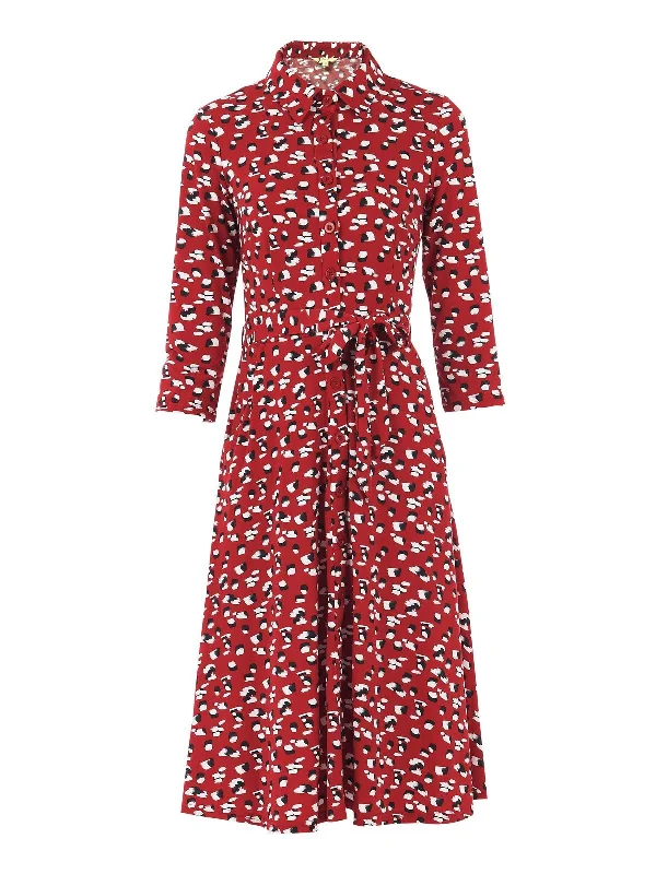 Printed Shirt Jersey Dress, Red Animal