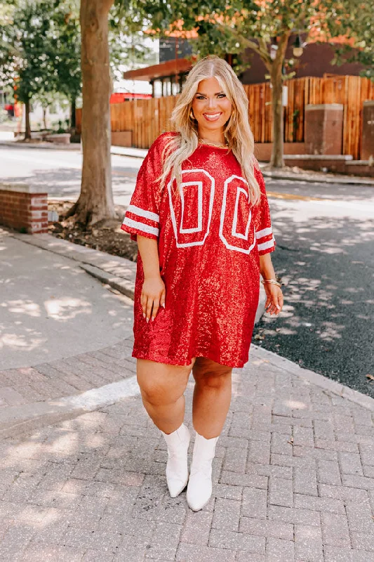 Ready To Shimmer Sequin Mini Dress in Red Curves