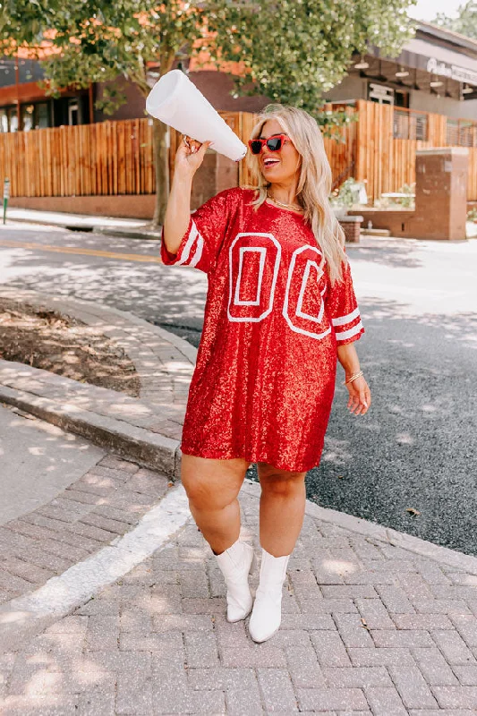 Ready To Shimmer Sequin Mini Dress in Red Curves