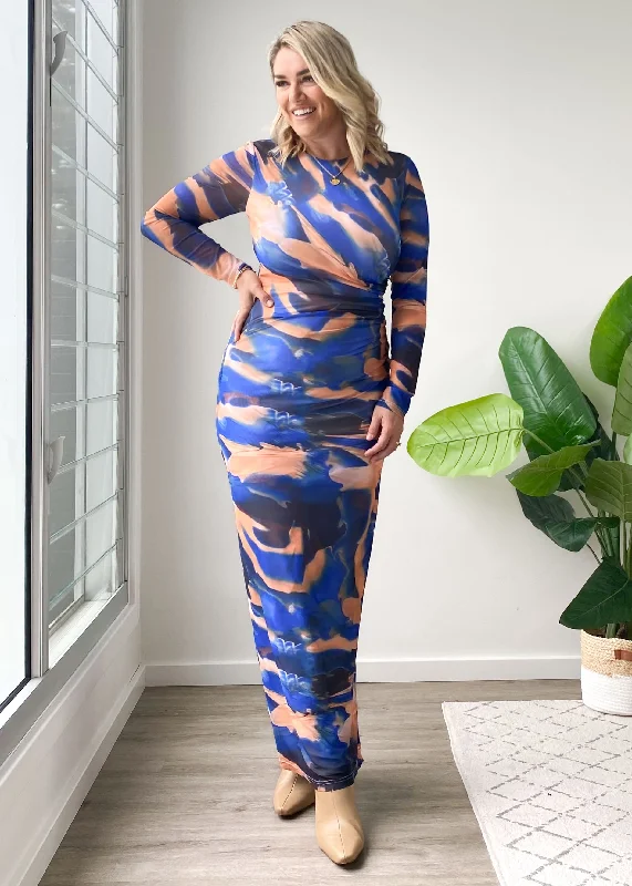 Rhianna Mesh Maxi Dress - Blue Tie Dye