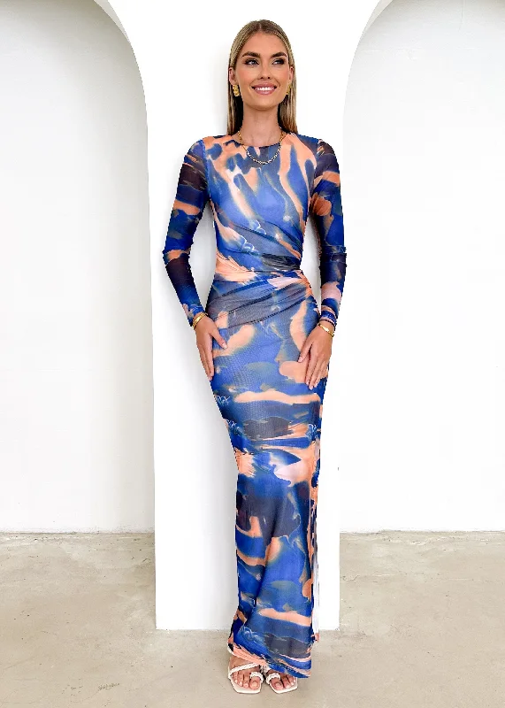 Rhianna Mesh Maxi Dress - Blue Tie Dye