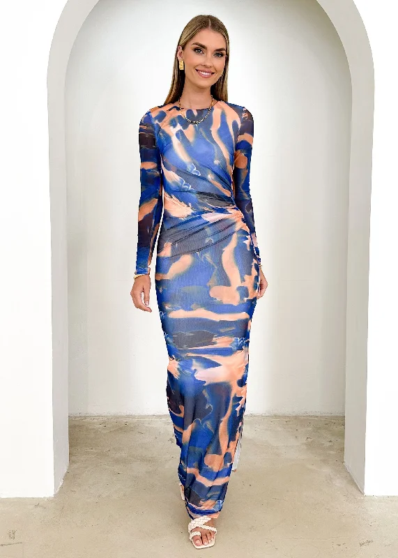 Rhianna Mesh Maxi Dress - Blue Tie Dye