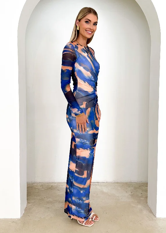 Rhianna Mesh Maxi Dress - Blue Tie Dye