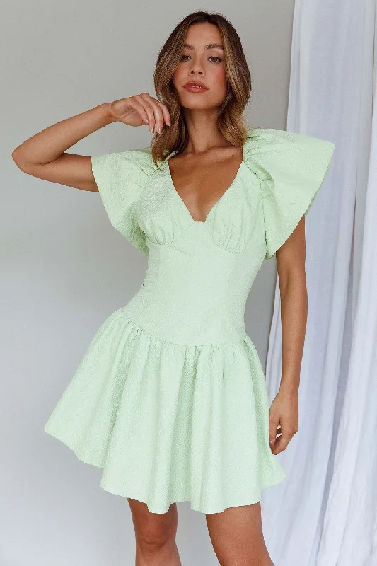 Self Love Flounce Hem Dress Lime