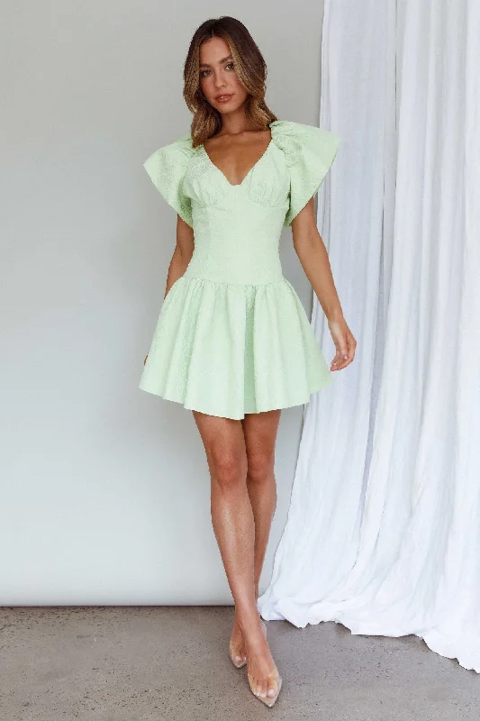 Self Love Flounce Hem Dress Lime