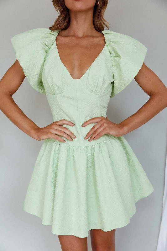 Self Love Flounce Hem Dress Lime