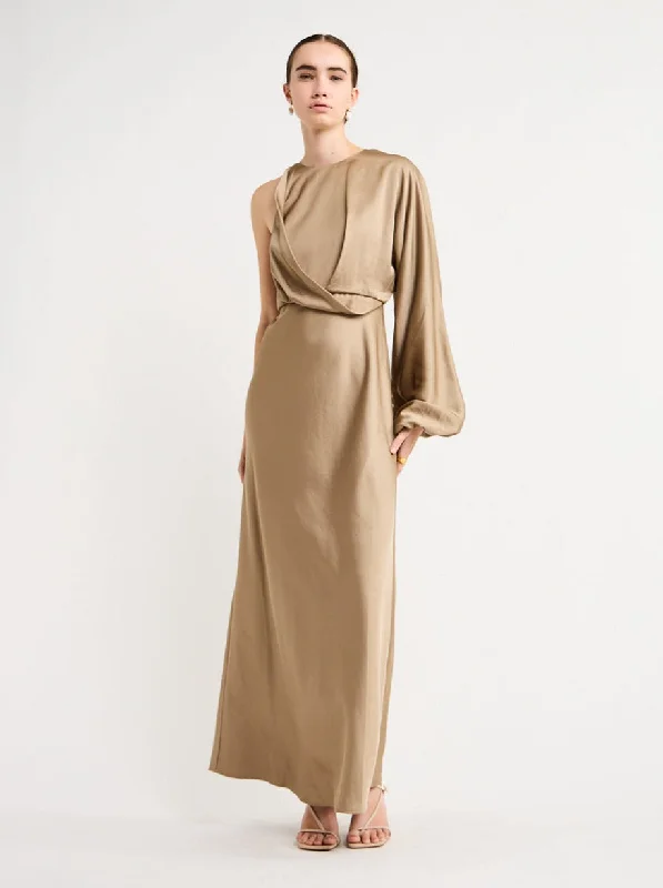 Significant Other Alessia One Shoulder Long Sleeve Dress in Latte