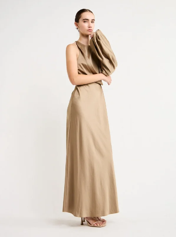 Significant Other Alessia One Shoulder Long Sleeve Dress in Latte