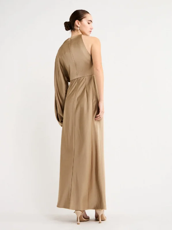 Significant Other Alessia One Shoulder Long Sleeve Dress in Latte