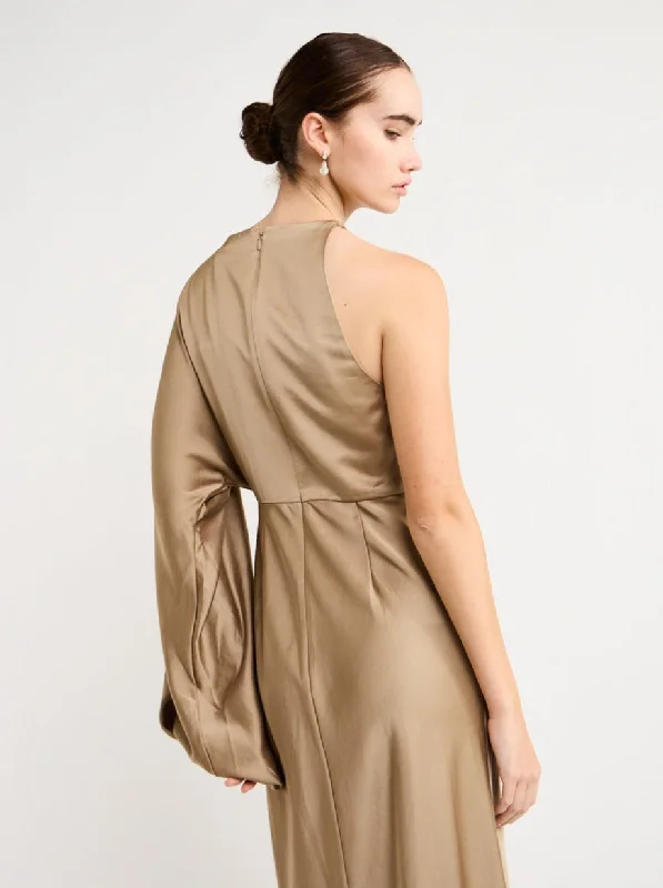 Significant Other Alessia One Shoulder Long Sleeve Dress in Latte