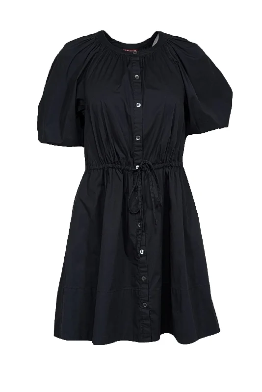 Staud - Black Cotton Poplin Button Up Puff Sleeve Dress Sz XS