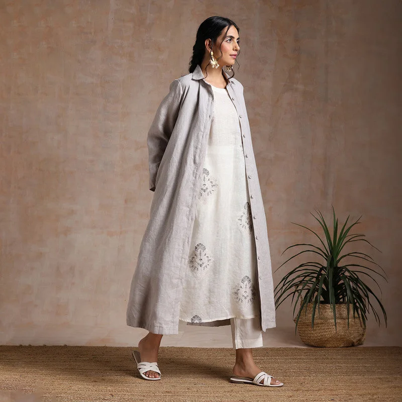 Linen Long Jacket for Women | Off-White & Beige