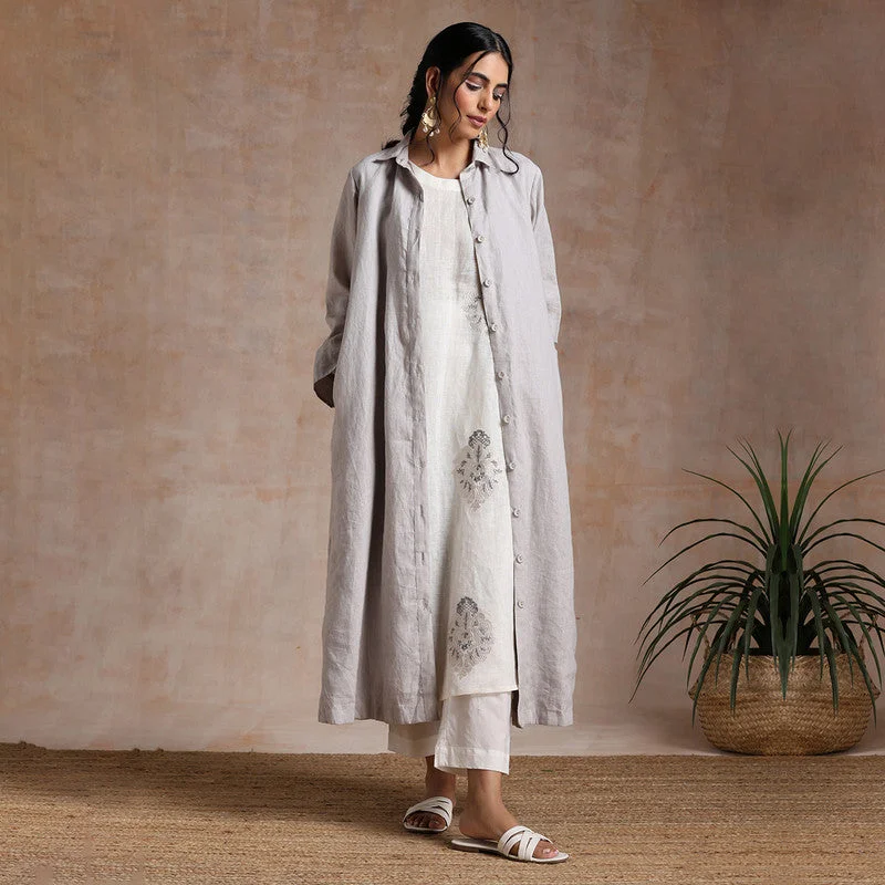 Linen Long Jacket for Women | Off-White & Beige