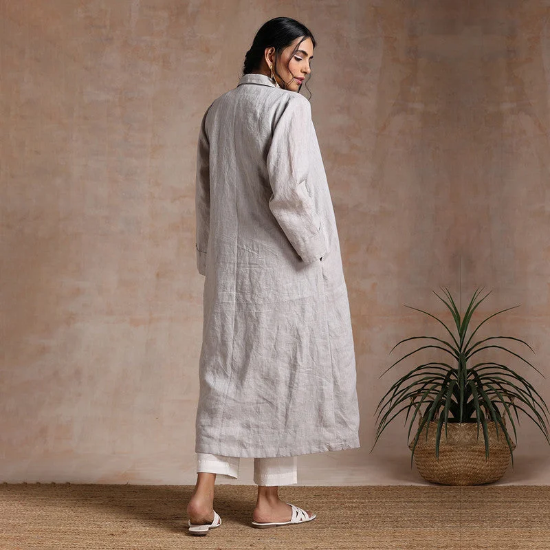 Linen Long Jacket for Women | Off-White & Beige