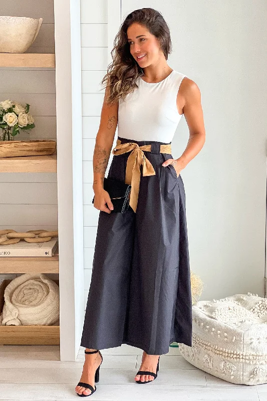 White And Black Wide Leg Jumpsuit