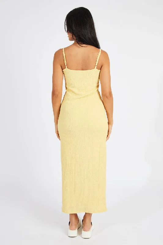 Yellow Bodycon Dress Maxi Textured Fabric