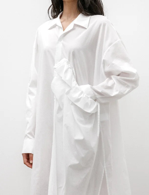 Side Gathered Shirtdress White