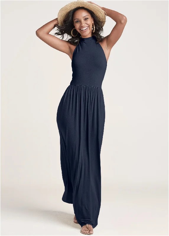 High Neck Maxi Dress - Navy