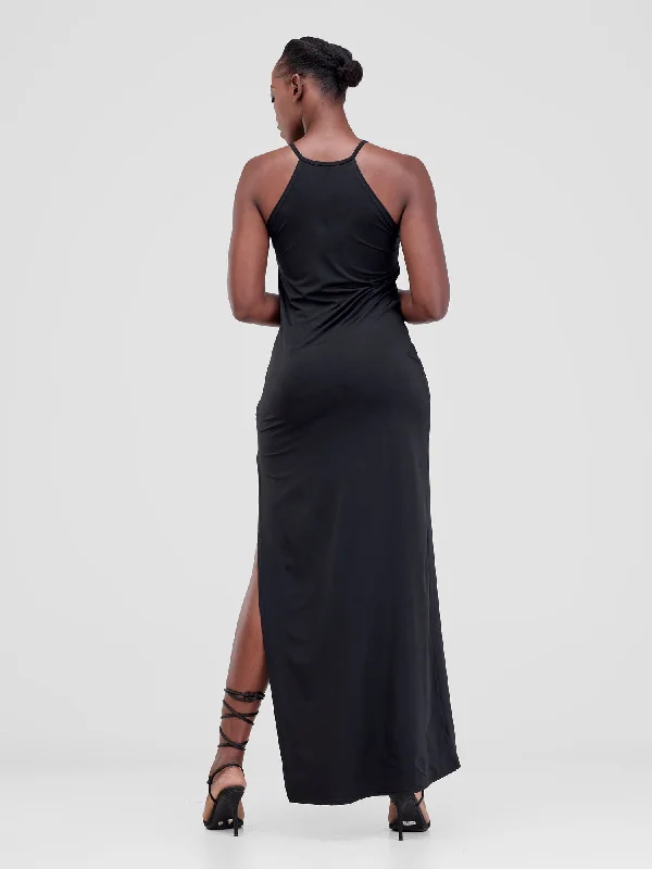 Zoya Luna High Slit Dress - Black