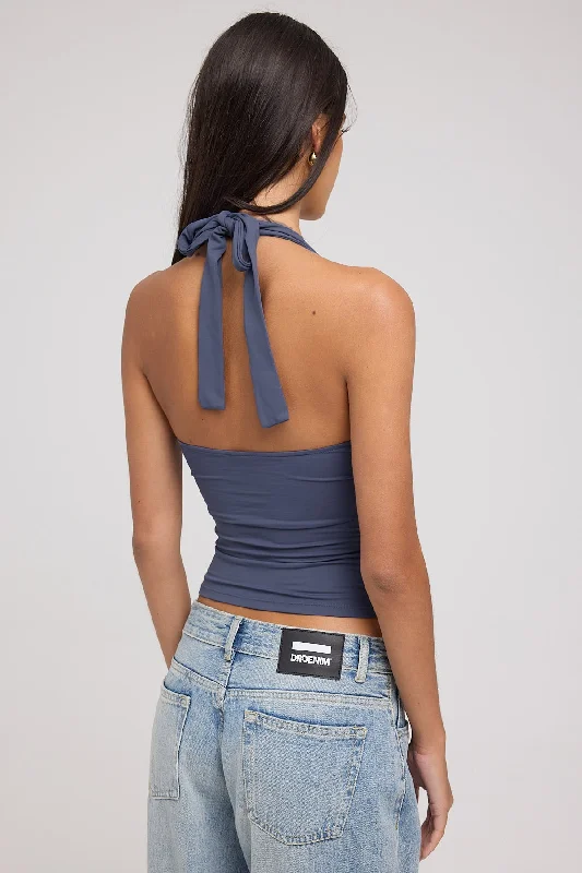 L&t Classic Tie Halter Top Charcoal