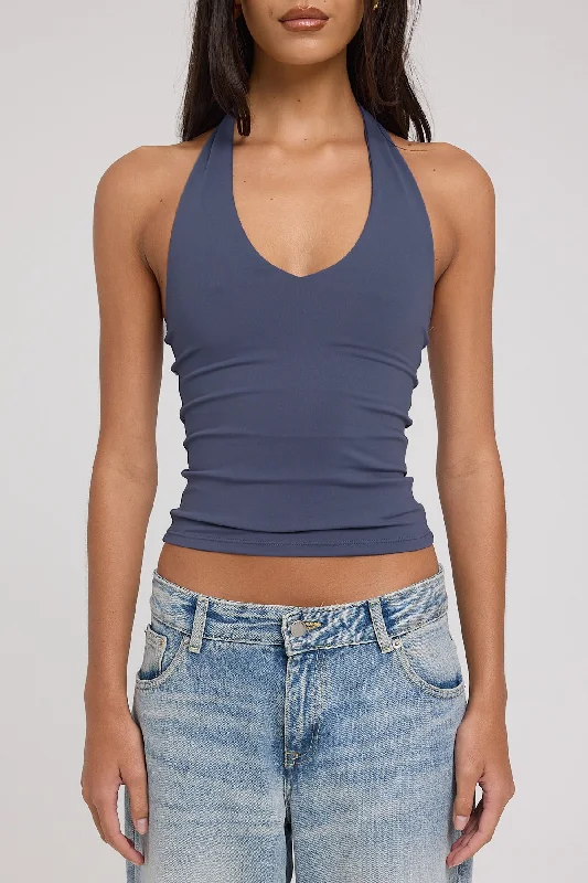 L&t Classic Tie Halter Top Charcoal