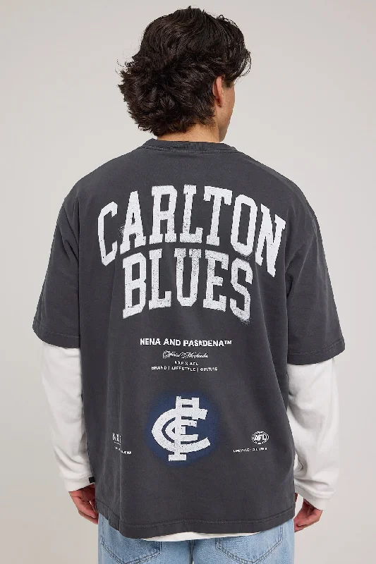 Nena & Pasadena Carlton Blues AFL Oversize Tee Pigment Black