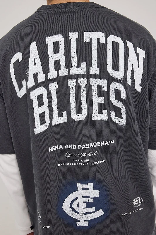 Nena & Pasadena Carlton Blues AFL Oversize Tee Pigment Black